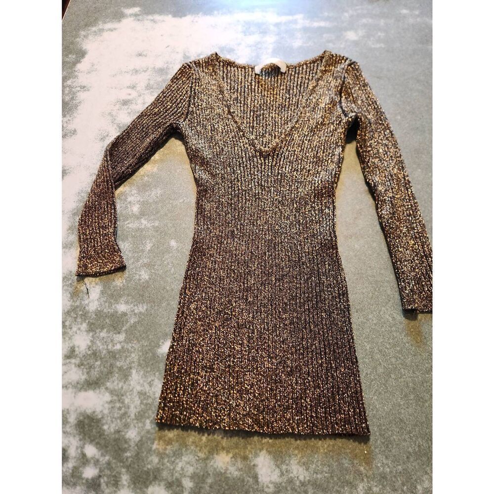 Loveshackfancy black&gold metallic ribbed dress